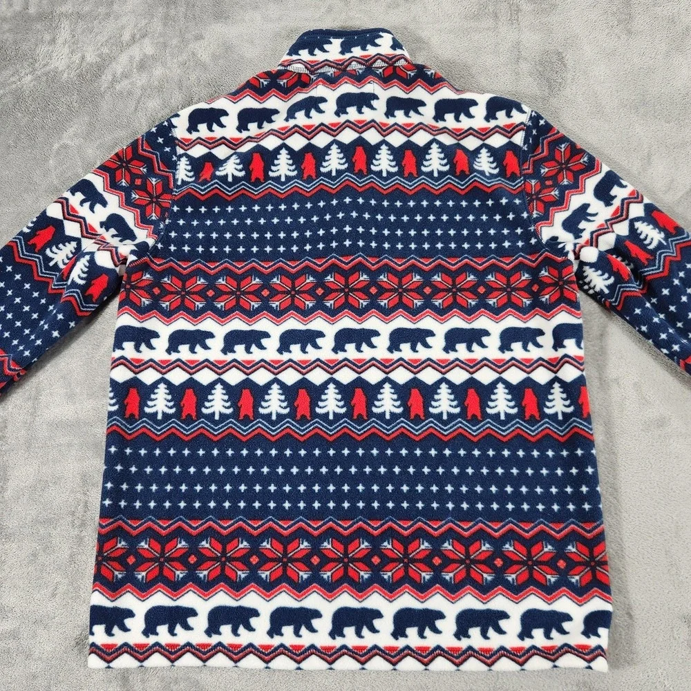 Chubbies‎ Fleece Pullover Mens Medium Blue Red Fair Isle Bear Tree Quarter Zip